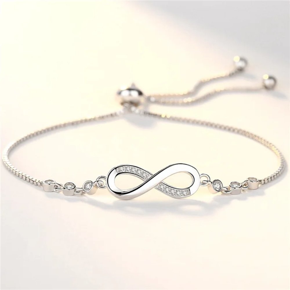 Gorgeous Infinity w/ Diamonds, 8.00 " Inch Long Bracelet  .925 Sterling Silver - Picture 2 of 6